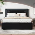 thumbnail image 2 of BTMWAY Queen Size Upholstered Platform Bed with LED Lights and 4 Storage Drawers, Velvet Fabric Queen Bed Frame with Rivet-decorated Headboard and Strong Wooden Slats, No Box Spring Needed, Black, 2 of 12