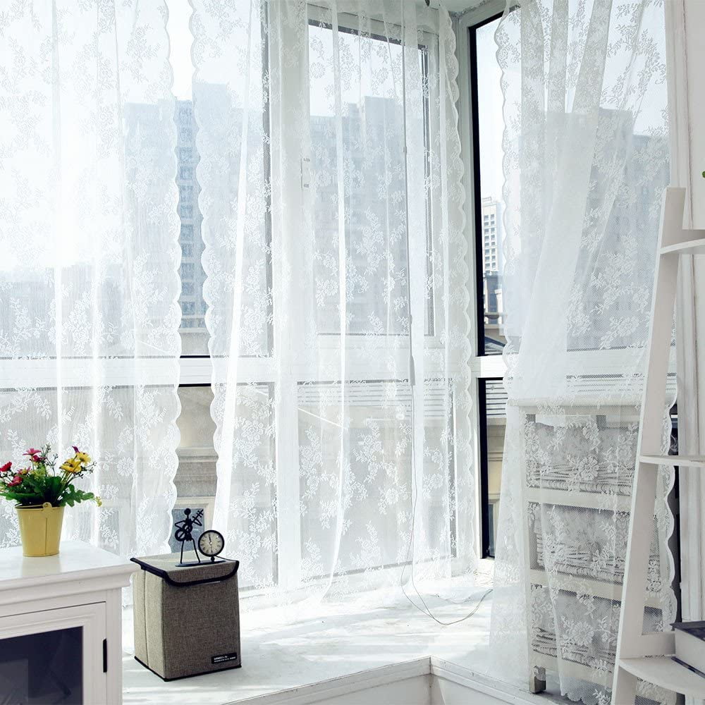 Knitted Window Lace Curtain Sheer Rod Pocket Curtain Panel, 1 Panel