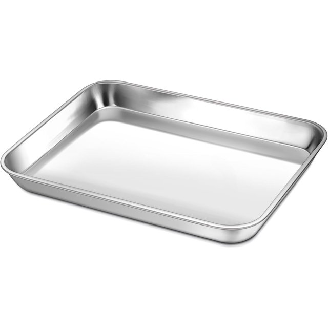 Small Baking Toaster Oven Pan P&P CHEF Stainless Steel Toaster Oven Tray Rectangle .\uD x .\uD x \uD Non Durable Mirror Finish Easy Clean