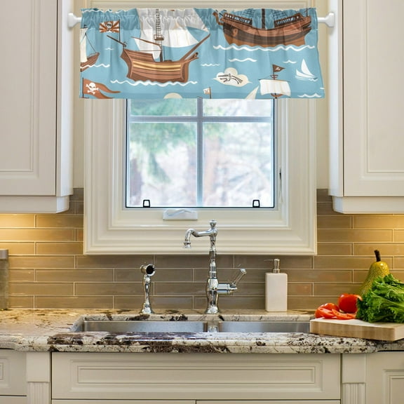 Sailboats Sea Curtain Valances Farmhouse Design Window Treatment Decor Blackout Rod Pocket for Windows Living Room Kitchen 54" x 18"