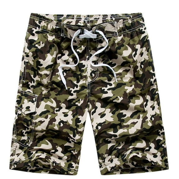 WREESH Men's Summer Beach Shorts Loose Swim Trunks Fashion Camouflage Print Swim Shorts Elastic Waistband Drawstring Shorts Casual Sports Shorts Olive Green