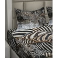 thumbnail image 2 of Ambesonne African Fitted & Top Sheet Set with Shams, Zebra Wildebeest Herd, White Black Brown, 2 of 4