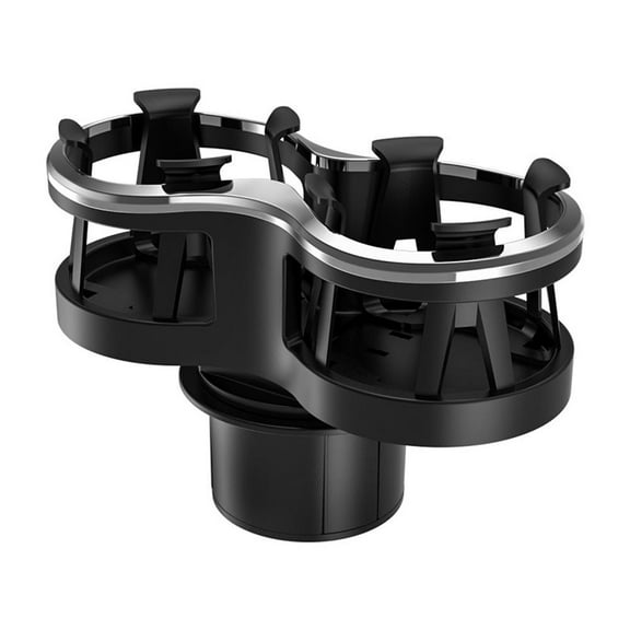 Car Double Cup Holder Extender, 2-in-1 Adjustable Organizer with Snack Tray, Beverage Bottle Storage Adapter for Universal Vehicles