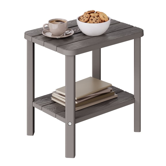 Bifanuo 2-Tier Outdoor Side Table,HDPE All Weather Adirondack Patio Table with Storage Shelf,Waterproof Square End Table for Patio, Pool, Backyard, and Indoor, Gray
