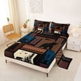 thumbnail image 2 of Castle Fairy Rustic Jungle Animal Bear Queen Sheets 4 Pieces,Bohemian Aztec Tribal Plaid Queen Sheet Sets,Sepia Red Blue,1 Fitted Sheet, 1 Flat Sheet and 2 Pillowcases, 2 of 6