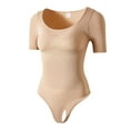 thumbnail image 2 of Viluyesy Shapewear for Womens, Seamless Short Sleeve Tummy Control Slim Fit Yogo Trainer Thong Bodysuit Beige M, 2 of 8