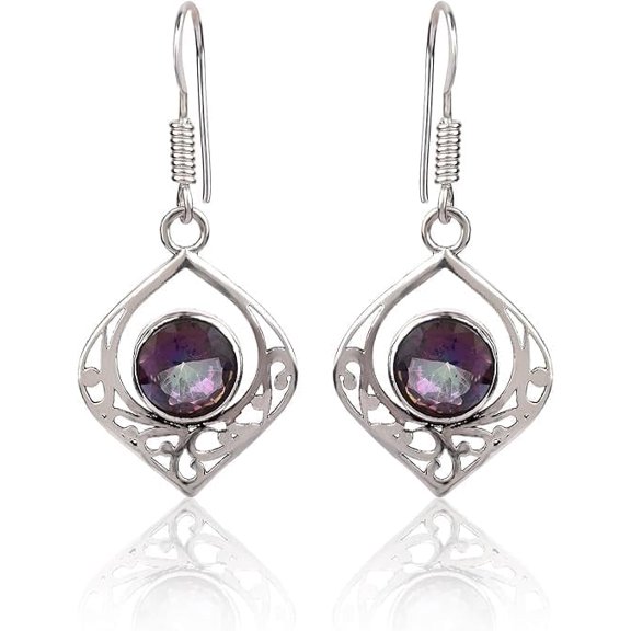 Silver Dangle Earrings Mystic Topaz Gemstone 925 Sterling Silver Earrings For Women Jewelry