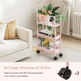 thumbnail image 6 of Slim Storage Cart, 3 Tier Metal Slim Rolling Cart with Handle, Hooks and Hanging Cups, Narrow Kitchen Carts with Wheels for Bathroom, Kitchen, Laundry Room, Office, Small Spaces, Pink, 6 of 8