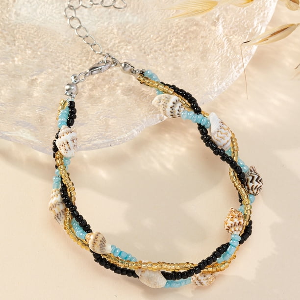 Xiao Hua Pulsera de cuentas de arroz de concha con colgante de playa Pulsera de cuentas de cristal de concha, estilo H