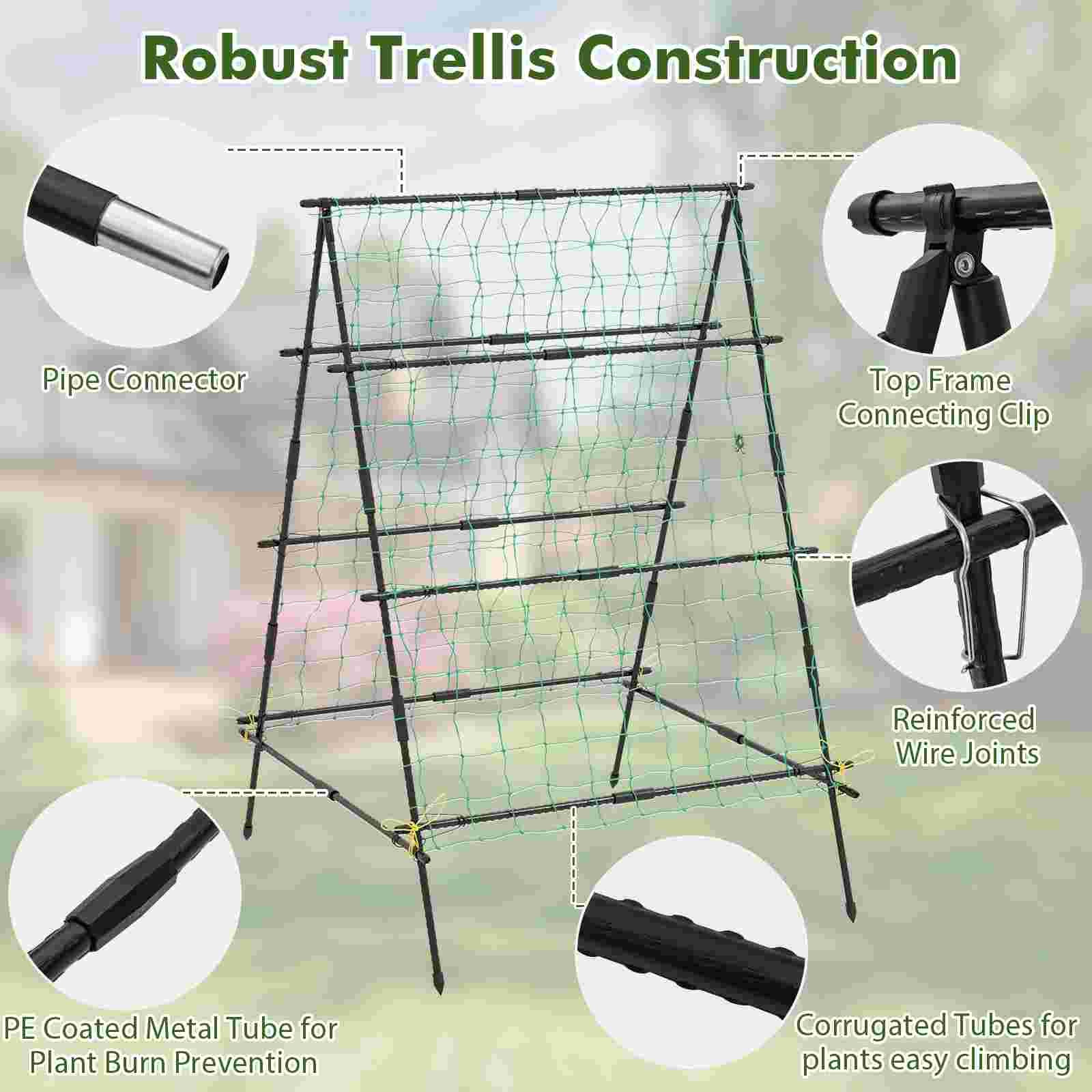 Costway Cucumber Trellis for Plant Climbing Foldable Garden Tunnel Trellis with Plastic Coated Tube