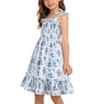 thumbnail image 4 of Teylalorva Girls Floral Dress, Casual Cute Sleeveless Ruffles Flowy Summer Smocked Sundress Blue Size 7, 4 of 9