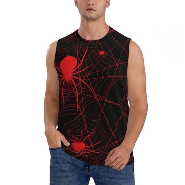 Fotbe Red Spider On The Web Men's Camiseta sin Mangas Estampada para Hombres, Playera Casual para Gimnasio, Entrenamiento, Playa-Small