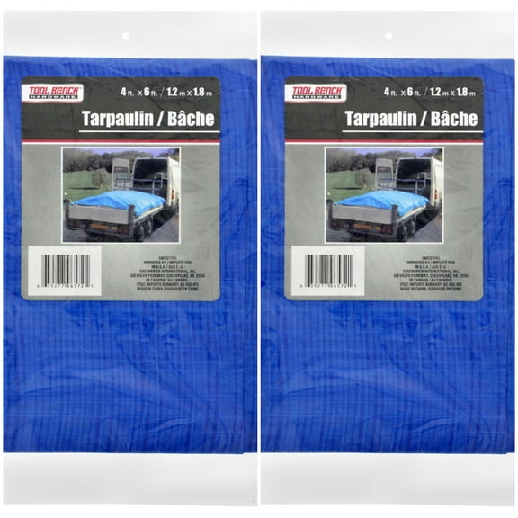 Tool Bench Blue Plastic 4 x 6', Thickness Tarp, 2 Pieces 2 Pack