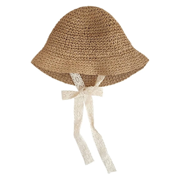 iHPH7 Summer Hats for Kids Straw Fishing Hat Sun Cap Wide Brim Sun Hat Beach Sun Hats, Khaki B