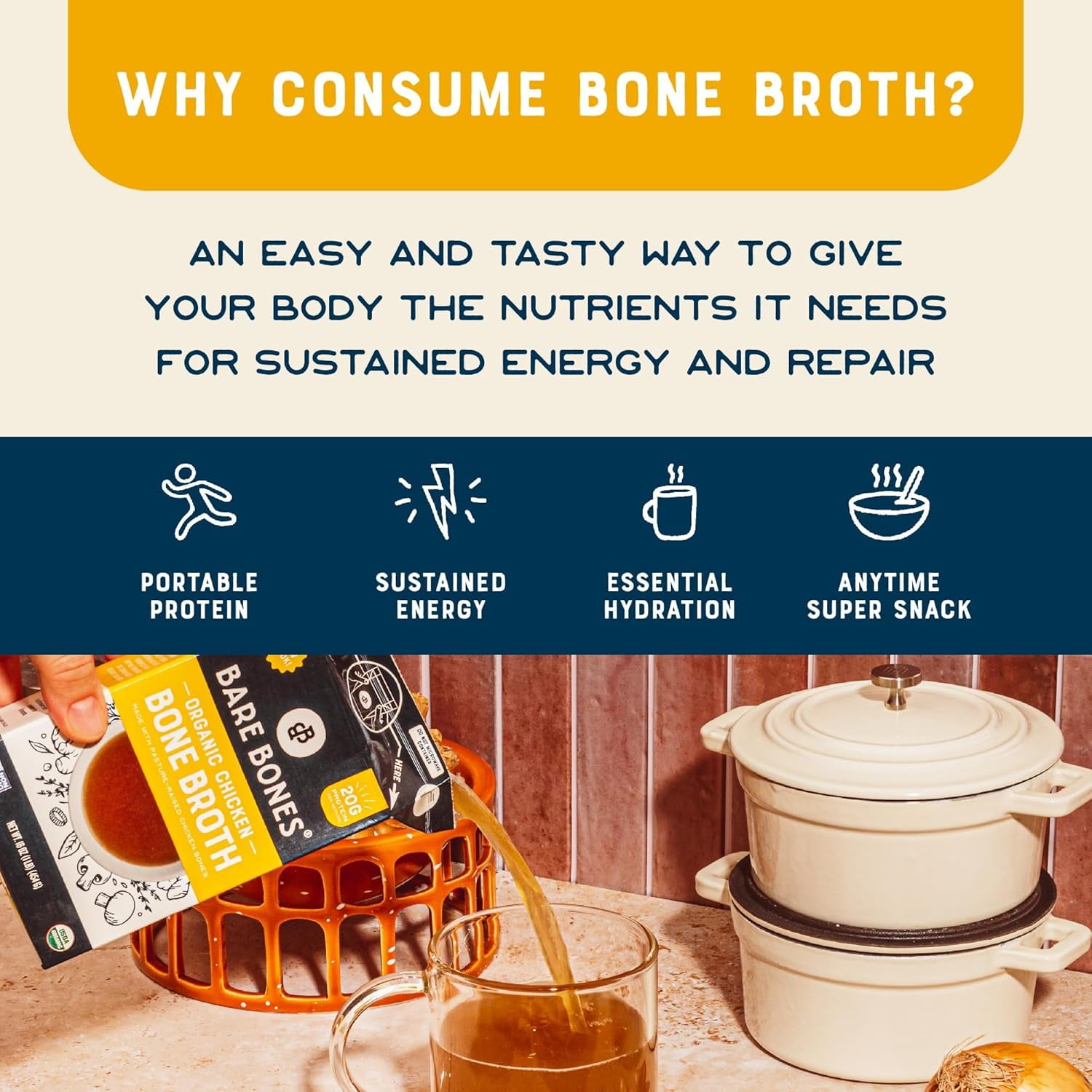Bare Bones Bone Broth Organic Chicken -- 16 fl oz Pack of 3