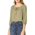 thumbnail image 3 of MODA NOVA Juniors Blouse Floral Print 3/4 Raglan Sleeve Round Neck Tops Green M, 3 of 6
