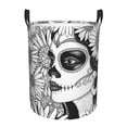 thumbnail image 1 of Balery Floral Sugar Skull Portrait Cesta de ropa redonda con asas, impermeable, independiente, para ropa, juguetes, dormitorio y familia-Small, 1 of 6