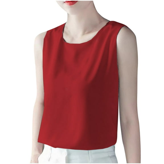 WRKEKC Casual Tank Tops for Women Solid Color Crew Neck Sleeveless Pullover Summer Tank Loose Fit Lightweight Top