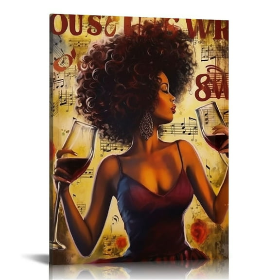 JEUXUS Black Queen Poster African American Wall Art for Living Room Black Girl Canvas Paintings Black Women Vintage Music Canvas Print Wall Decor for Living Room Retro Newspaper Fashion 16x20in