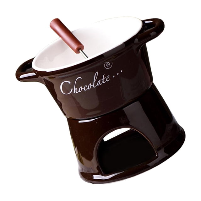 Olla para fondue de chocolate, vela de té, olla de porcelana para derretir chocolate con tenedor Marrón