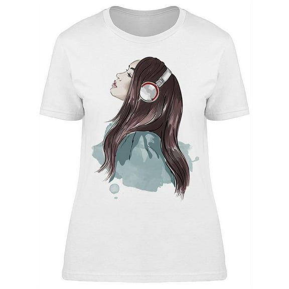 Beautiful Woman With Headphones T-Shirt Women -Image by Shutterstock, Female Small