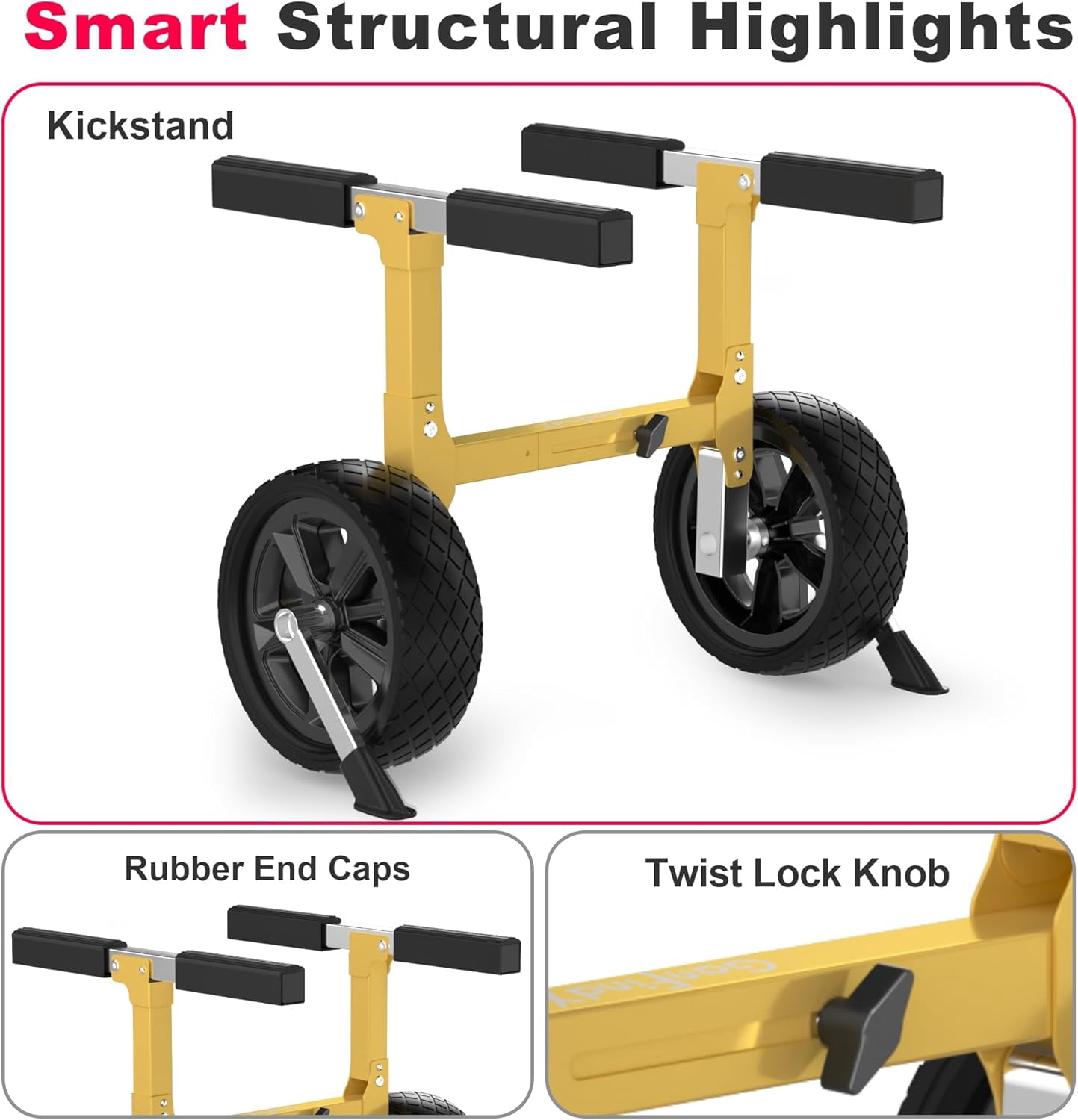 GanFindX Heavy Duty Kayak Cart | Canoe Trolley Carrier with Solid Foam Wheels & Upright Crossbar | Kayak Accessories Transport Dolly