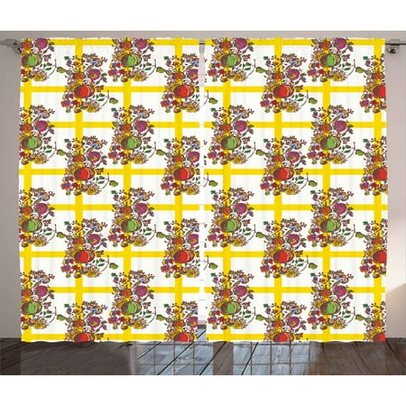 - Interestprint Decor Curtains 2 Panels Set, Seamless Pattern with Autumn Flowers Buds Fruits Kitchen Decor Artwork, Window Drapes for Living Room Bedroom, 108W X 90L Inches, Multicolor, by Ambesonne