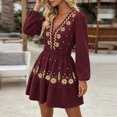 thumbnail image 4 of Levmjia Women's Floral Print Dress Deep V Neck Long Sleeve Boho Dress Casual Elastic Waist Tiered Ruffle Mini Dress, 4 of 5