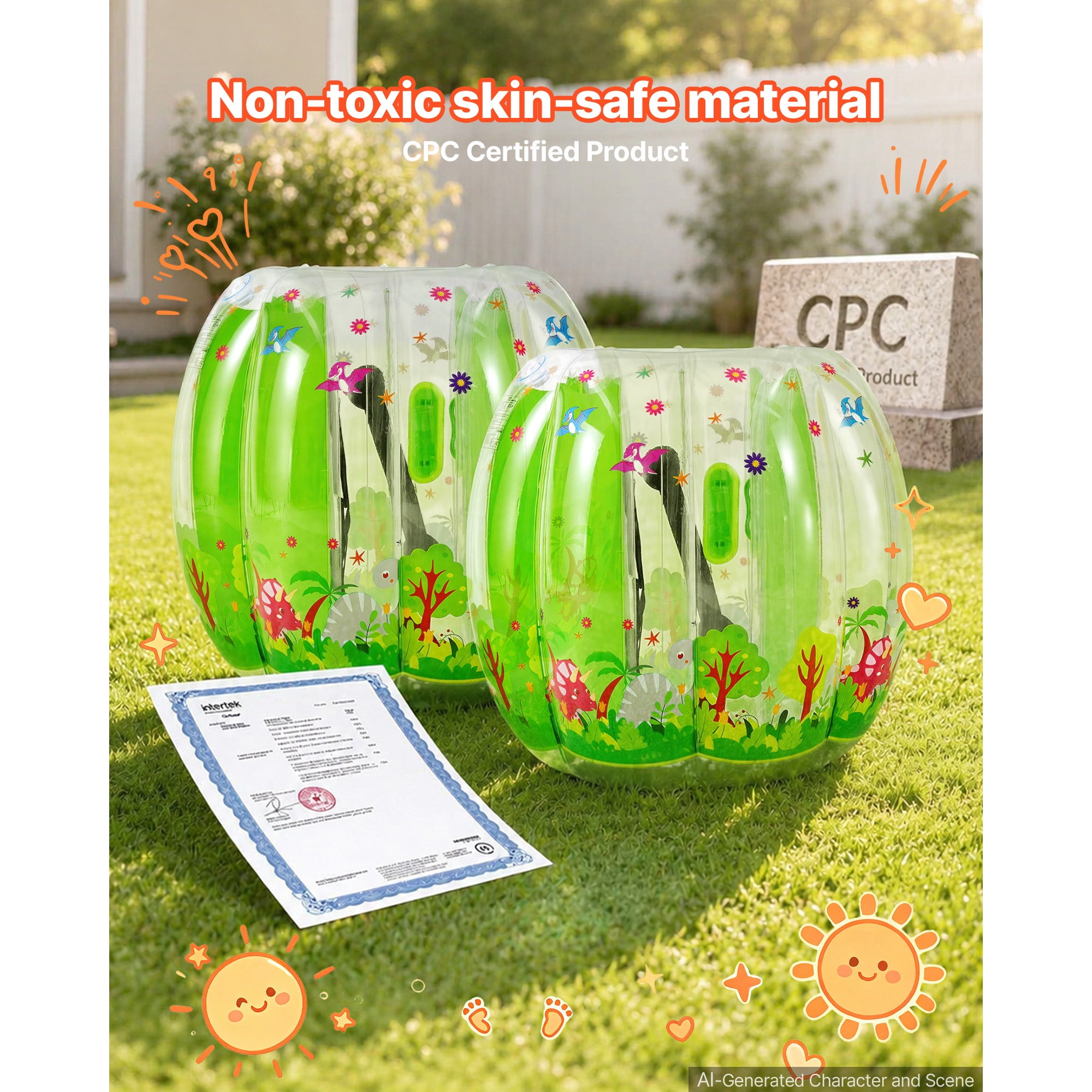 KFFKFF 2-Pack Inflatable Bumper Balls 3FT Human Bubble for Kids Transparent, Ideal for Backyard, Camping, Park, Lawn, and Outdoor Team Activities, Durable PVC Material, Sumo Hamster Ball with Handle