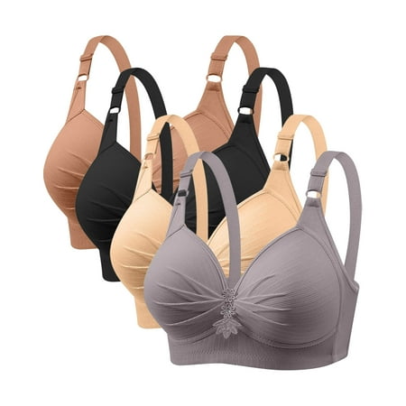GERsome Pack of 4 Assorted Color Comfortable Full Coverage Bra for Women Wireless Bras with Soft Support Plus Size Everyday Bras 4PC#Black/Beige/Gray/Khaki XXL