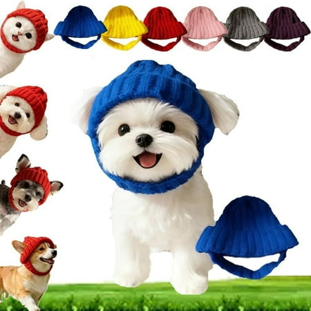 RKSTN Knit Dog Beanie with Ear Flaps - Warm Winter Hat Knitted Dog/Cat Hat New Pet Headwear Pet Knitted Snood with Ears Holes for Cold Weather Outdoor Cozy Stretchy Earflap Headgear (Blue*1)