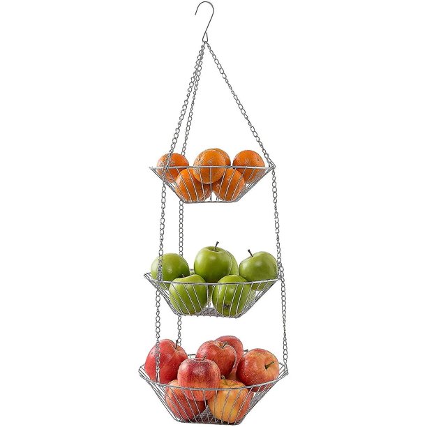 Cesta colgante de metal para frutas y verduras: cesta colgante de cocina para obtener más espacio en la encimera como juego de 3 piezas