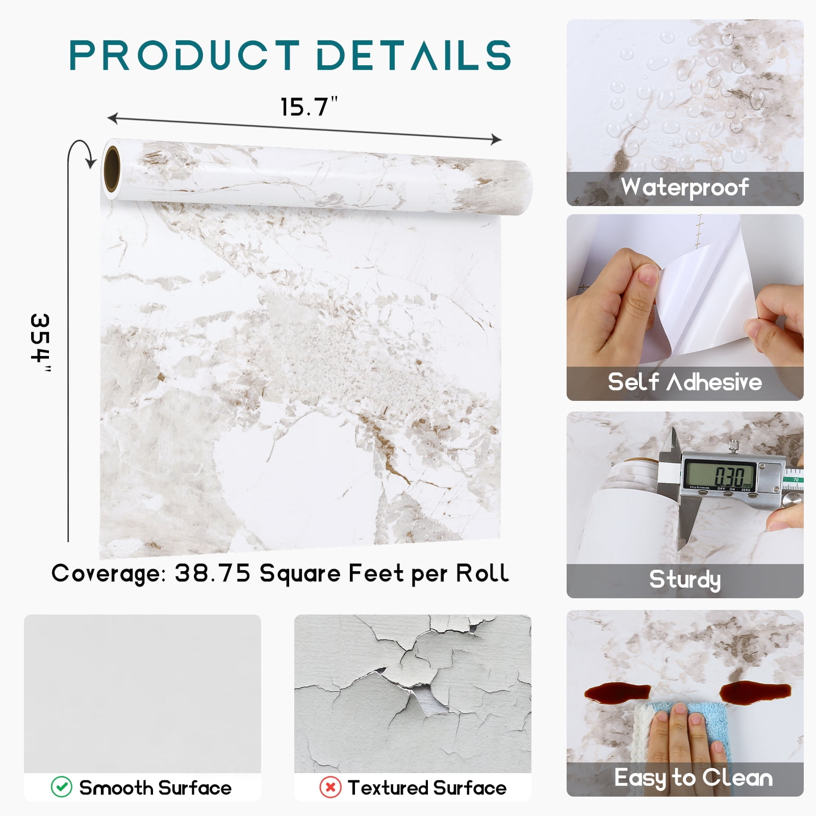VEELIKE Onyx White Marble Contact Paper for Countertops Waterproof Peel and Stick Wallpaper 15.7"x354" Peel and Stick Countertops for Kitchen Bathroom White Vinyl Marble Wallpaper for Counter Table