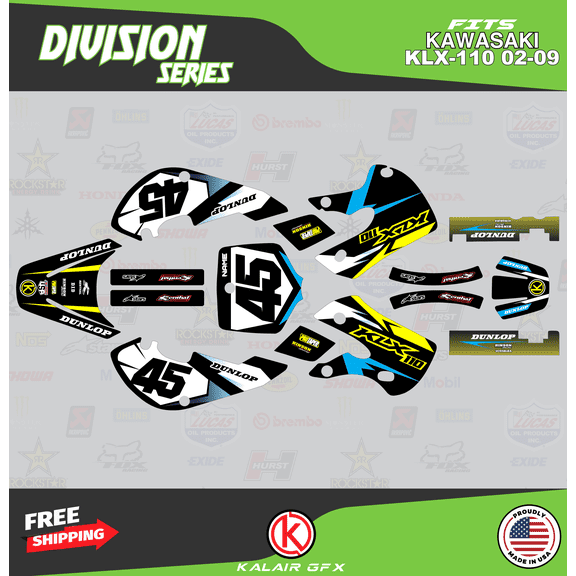 Kalair GFX Graphics Kit for Kawasaki KLX110 (2002-2009) Division Series