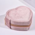 thumbnail image 1 of Caja de almacenamiento de joyería de terciopelo en forma de corazón | Organizador de cremallera portátil para viajes | Anillo flocado Collar Pendiente Estuche de embalaje | Rosa romántico, 1 of 6