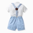 thumbnail image 3 of Baby Boy Formal Short Set Toddler Summer Gentleman Outfit Kid Short Sleeve Bowtie Shirt Suspender Shorts Suit Kaprioy, 3 of 4
