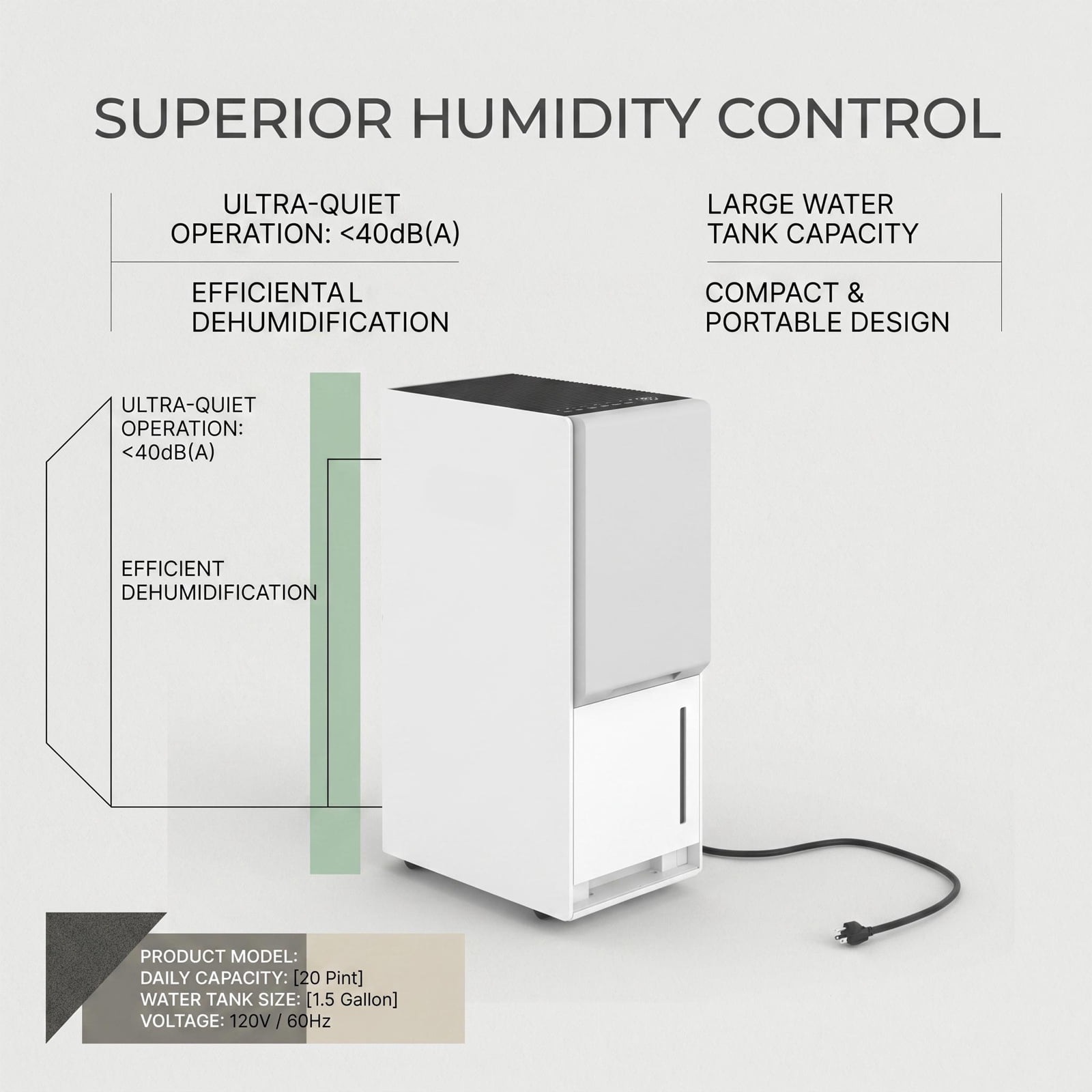 4500 Sq Ft Dehumidifier 100 Pint Smart Compressor Drain Hose Quiet for Basement