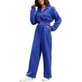 thumbnail image 4 of Conjuntos de chándal para mujer ATHLECHIC de 2 piezas, sudadera corta casual y pantalones de pierna ancha, conjuntos de entrenamiento y lounge M azul, 4 of 4