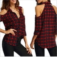 thumbnail image 1 of Sexy Off Shoulder Plaid Casual Shirt Top, 1 of 2