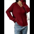 thumbnail image 3 of Suéter de Punto de Larga para Mujer, Jersey Ajustado con Cuello en V, Ropa Informal de Negocios para Otoño Vino Tinto L, 3 of 7