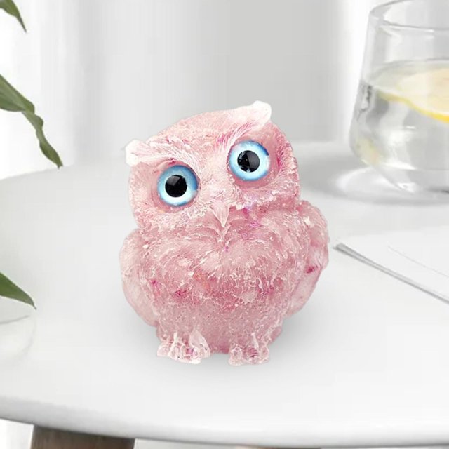 Estatua de búho creativa, figurita coleccionable, decoración de búho de cristal en miniatura para escritorio, oficina, dormitorio, decoración del Rosado perfecl Estatua de búho
