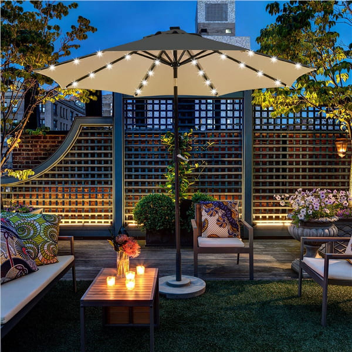 Renwick 9ft Tan Octagon Patio Market Umbrella, LED Lights