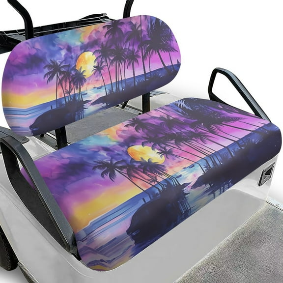 Yuyamidu Coconut Tree Seat Covers for Golf Cart Seaside Golf Cart Back Rest Seat Cushion Cover Universal Golf Cart Accessories Purple Sunset Sightseeing Car Cushion Cover