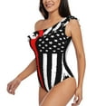 thumbnail image 3 of Yiaed Firefighters USA Flag Print Women One Piece Swimsuits Tummy Control One Shoulder Bathing Suits Pattern Ruffle Swimwear-Small, 3 of 8