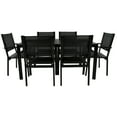 thumbnail image 5 of Outdoor Dining Table & Chairs, Patio Dining Sets with 6 Stackable Textilene Armchairs, All-Weather Plastic Furniture Dining Set Steel Frame and Wood Grain Top Table, 5 of 6