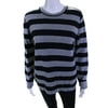 Pre-owned|Michael Kors Womens Striped Crew Neck Sweater Gray Navy Blue Cotton Size Medium