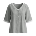 thumbnail image 4 of Uootdi Women's Tops V Neck 3/4 Sleeve Floral Embroidered Linen Blend Casual Blouses Summer Picnic Style Lightweight Breathable Loose Fit Shirts Gift, 4 of 6