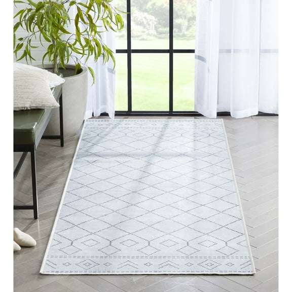Well Woven Anastasia Moroccan 2' x 5' Runner Rug Ivory & Grey