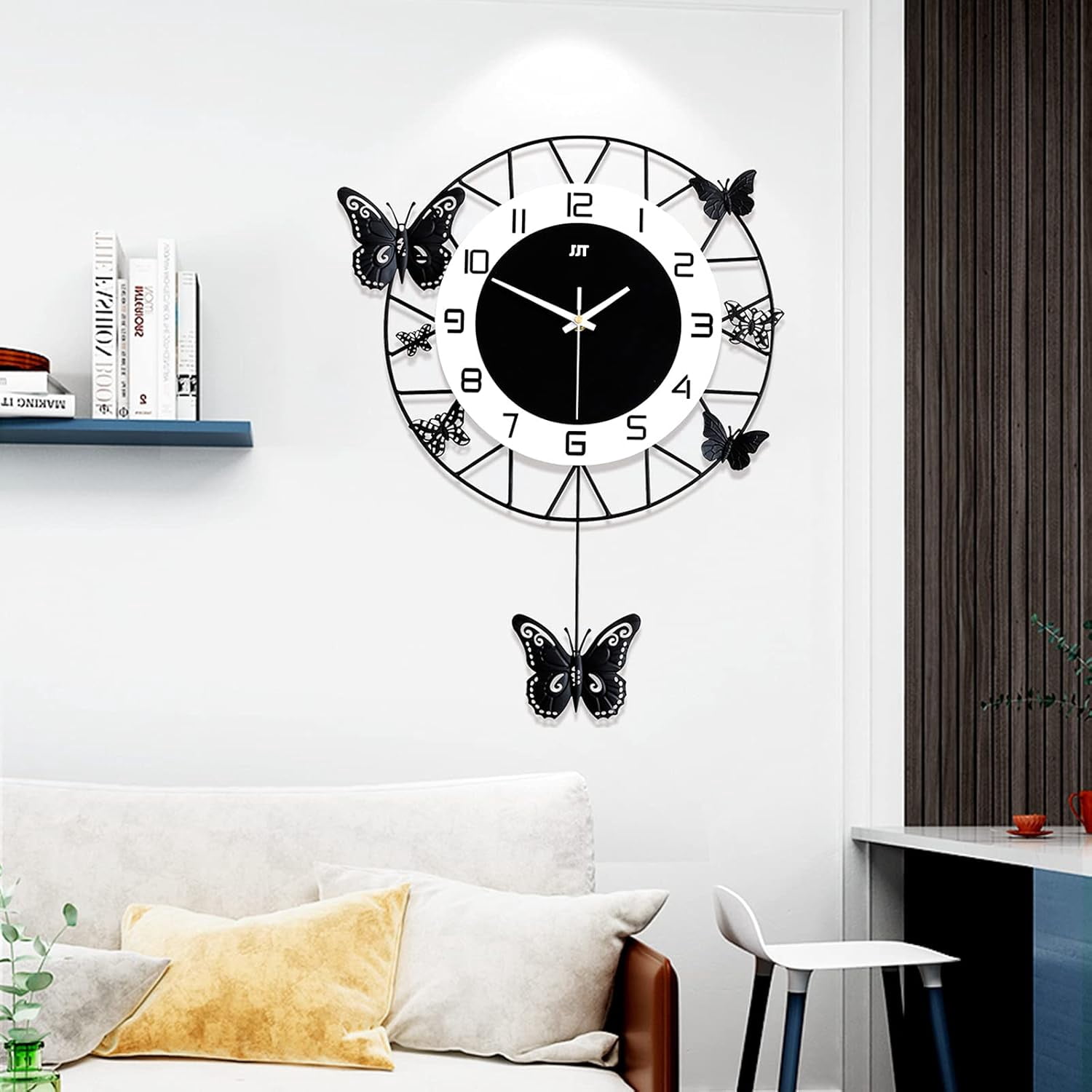 Miumaeov Wall Clock, Butterfly Wall-Mounted Clock, 20 Inch Large Round Wall-Mounted Silent Wall Clocks for Living Room, Bedroom, Office Space