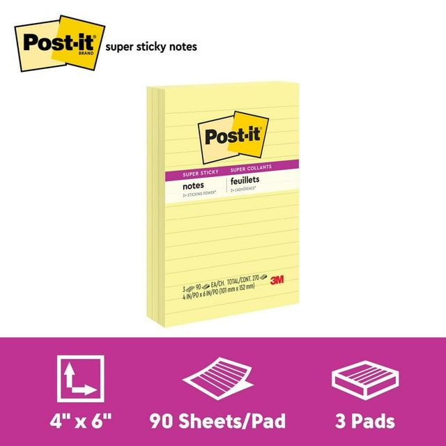 Feuillets super collants 660-3SSCY-C Post-it®, jaune canari